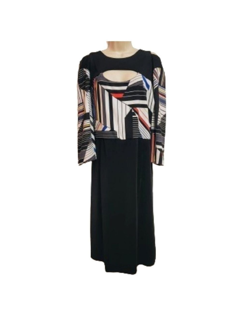 Jete Black Geometric Colorblock Cutout Midi Dress 3XL